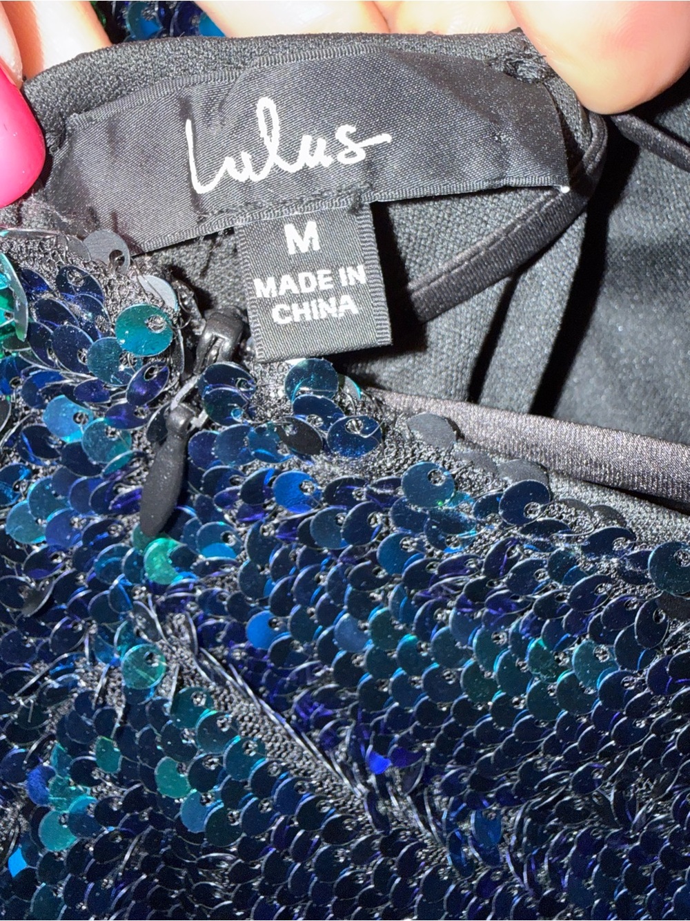Lulu's Iridescent Sequin V-Neck Wide-Leg Jumpsuit in Green-Blue - Picture 5 of 7